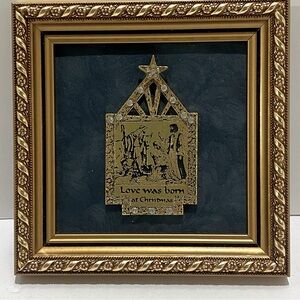 Rosemary Nelson Nativity Plaque Framed Art "Love Was Born at Christmas" 5.25"